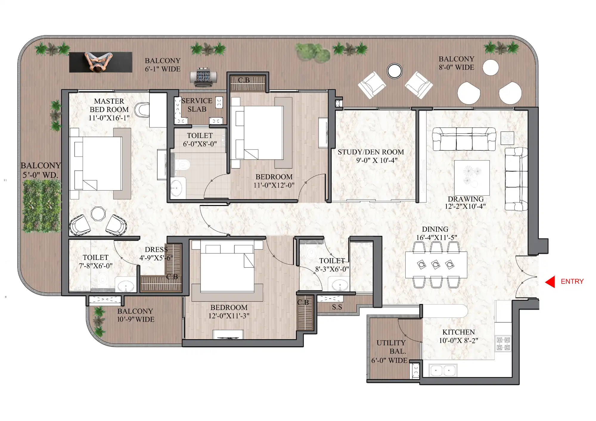 Ashtech Presidential Towers 3BHK + 3T + Study - 2395 Sq.Ft.